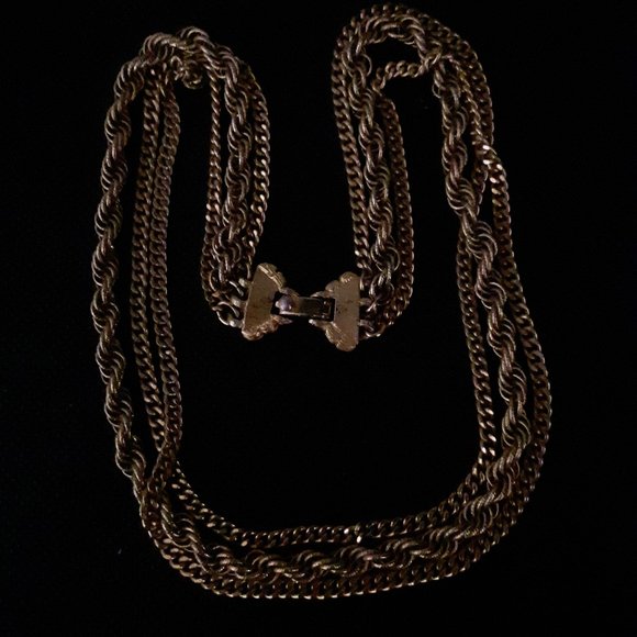 Vintage Monet Triple Strand Gold Tone Necklace - Picture 2 of 10